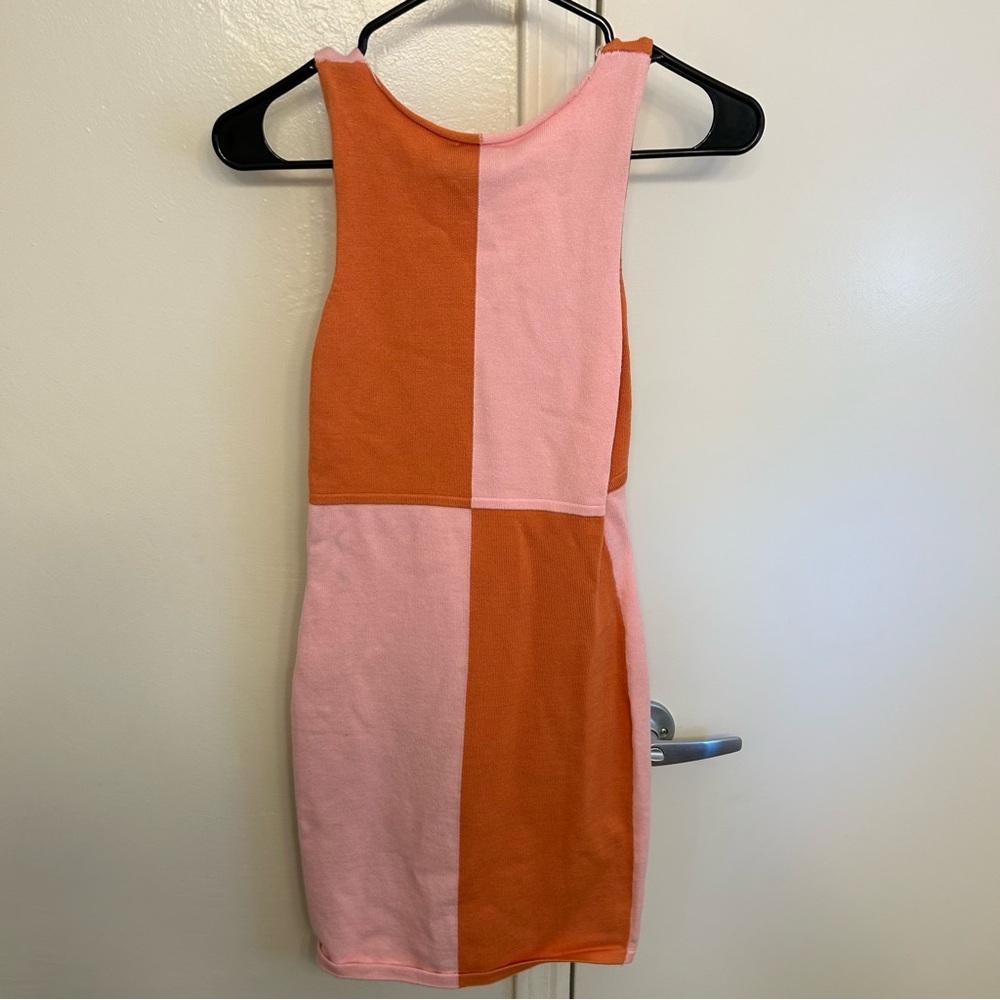 NWT Princess Polly Sienna Colorblock Knit Mini Dress Pink Orange Plunge Size M/L - Picture 10 of 10